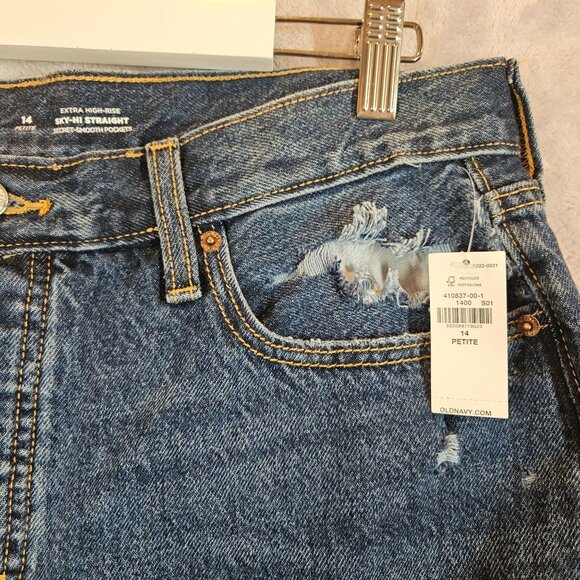 NWT Old Navy Womens 14P Distressed High-Waisted Straight Leg Jeans button fly - Picture 4 of 12